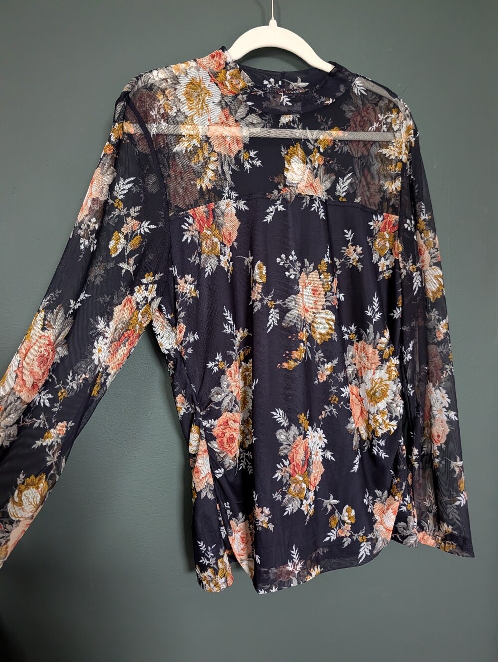 Maurices Navy Floral Mesh Top With Panels